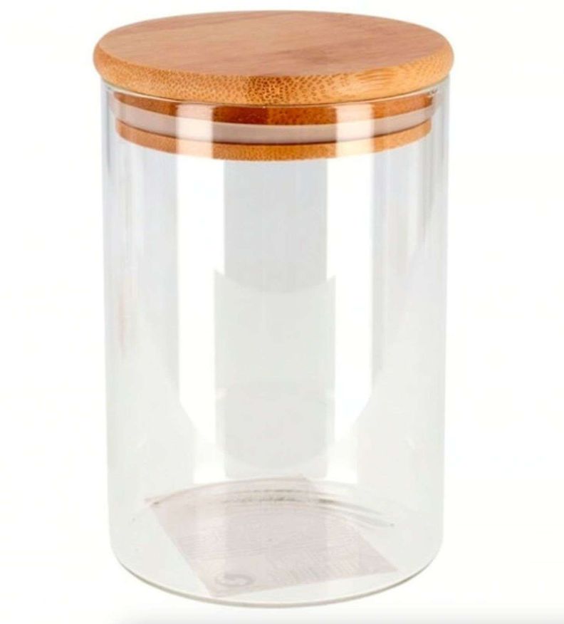 Frasco Conservero Envase De Vidrio Contenedor Tapa Madera-0