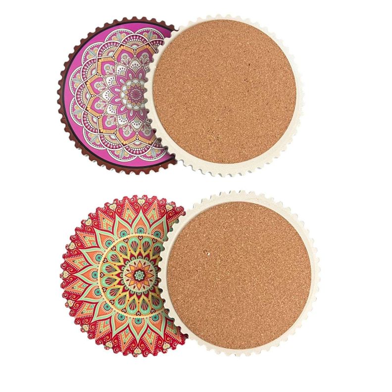 Set 4 Posavasos Ceramica Y Corcho 4 Piezas Mandala
