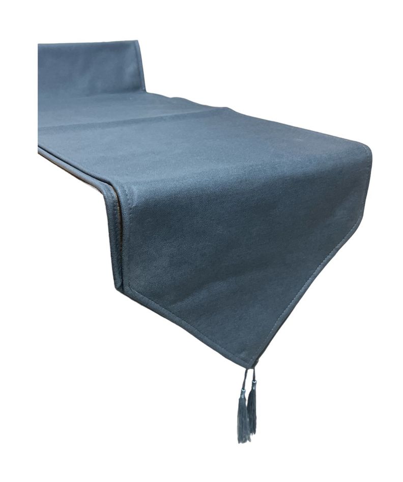 Mantel Camino De Mesa Con Pompon Cuero Sintetico 180x35cm AR Azul