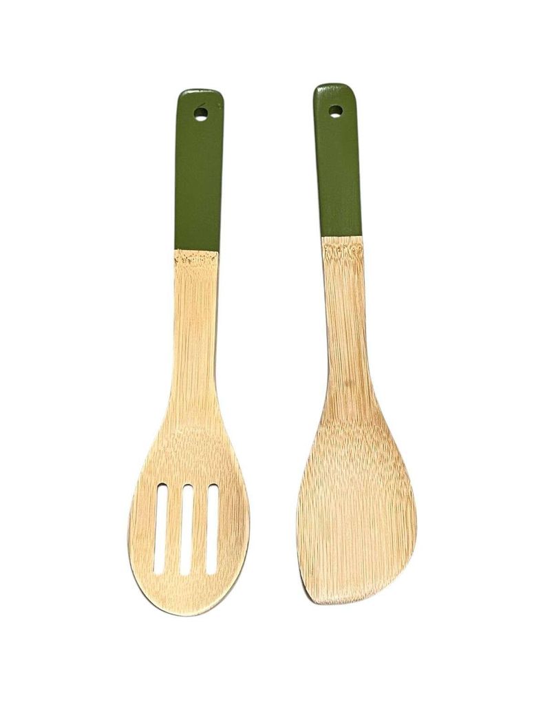 Set 2 Paletas Cucharon Ocina Larga Madera Bamboo-0