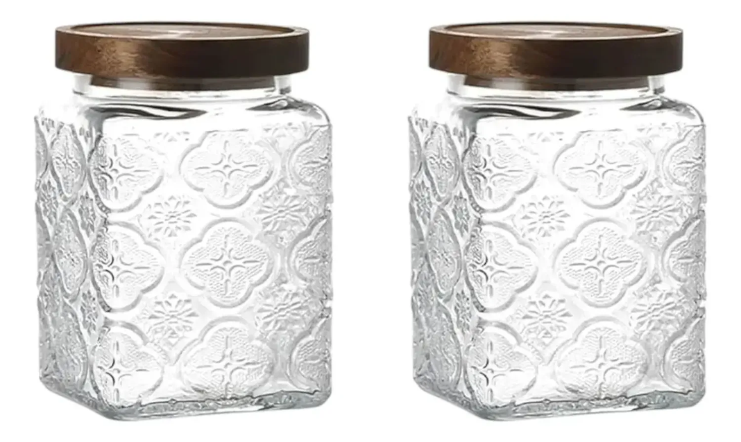 Set 2 Frasco De Vidrio Tarro Cocina Caramelero Bombonero Cu Transparente Blanco