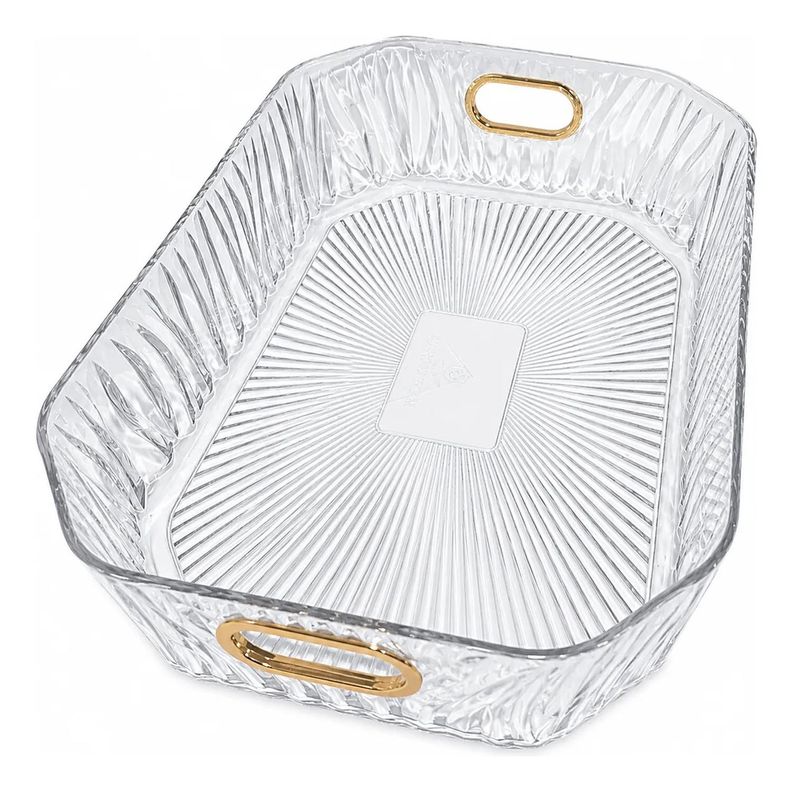 Bandeja Elegante Servir Dorado Acrilico Grande Rectangular