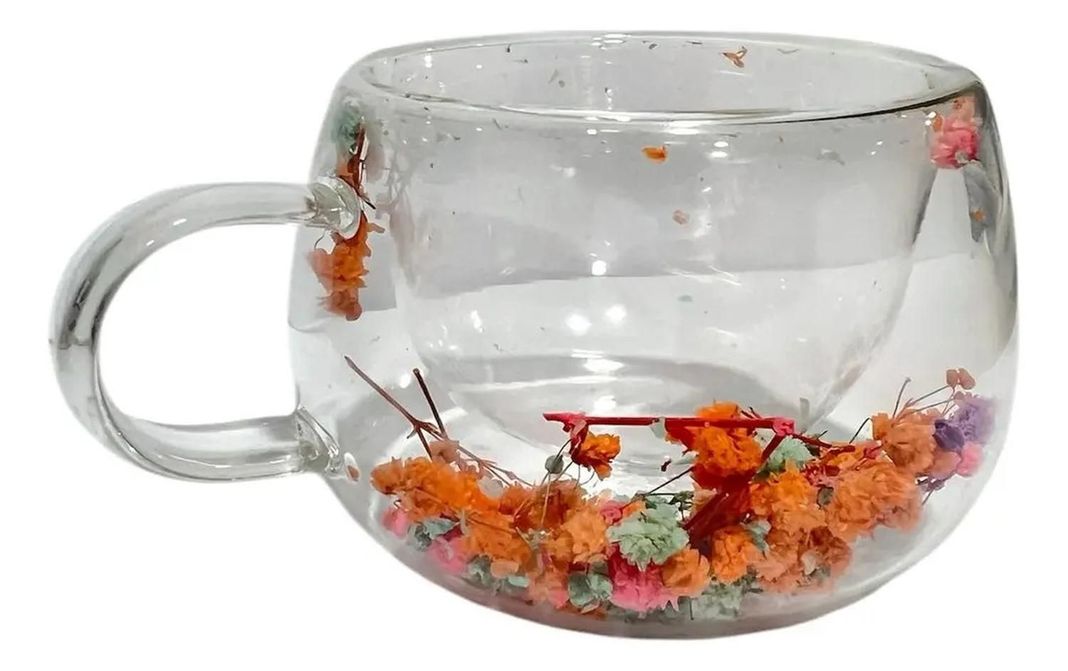 Taza Café Cocina Diseño Flores Incrustadas 250ml Transparente Flores