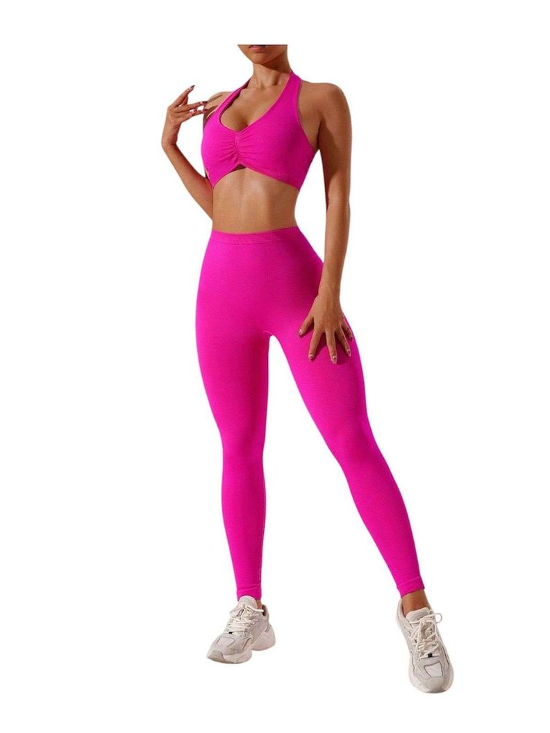 Conjunto Deportivo Mujer Gym Top Leggins Levanta Gluteo M-L Fucsia-0