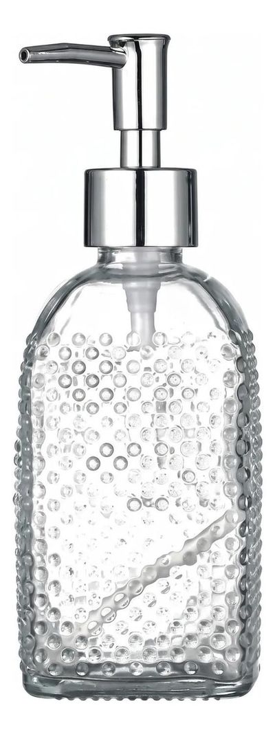 Dispensador Jabón Alcohol Gel 400ml Vidrio Decorativo Puntos Plateado