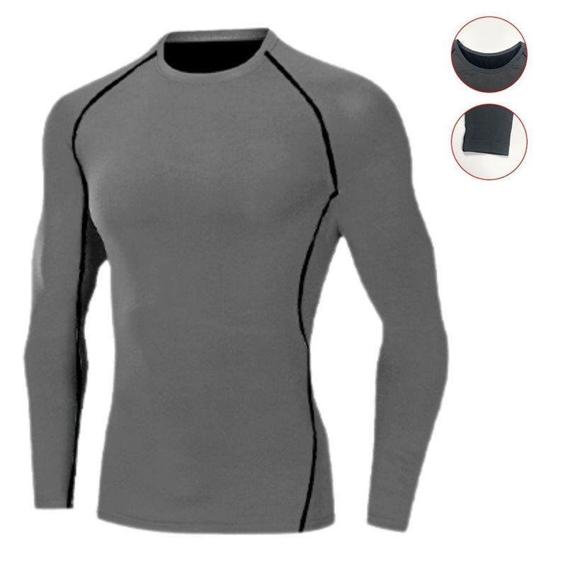 Camiseta Hombre Primera Capa Elasticada Manga Larga Deportiva 305 Gris Oscuro XL-XXL
