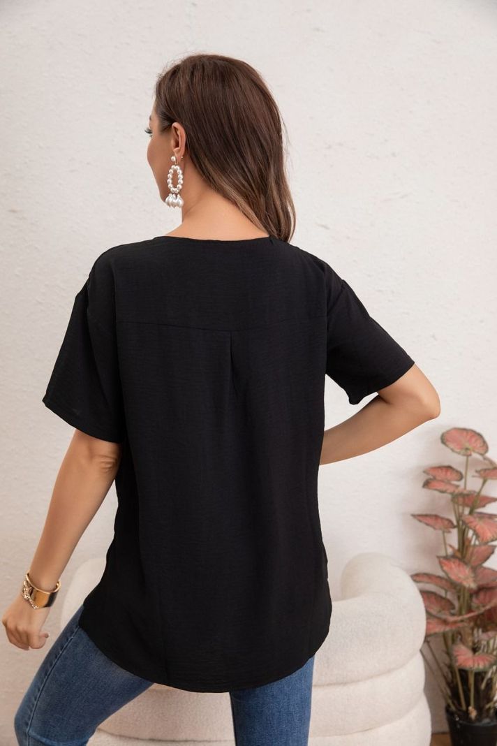 Blusa Mujer Manga Corta Algodón Botones Bolsillos 037-2