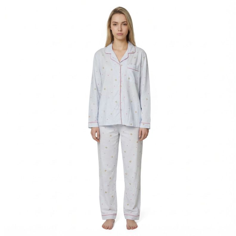 Pijama Mujer Manga Larga Botones Disenos Colores 107 Lila L-XL