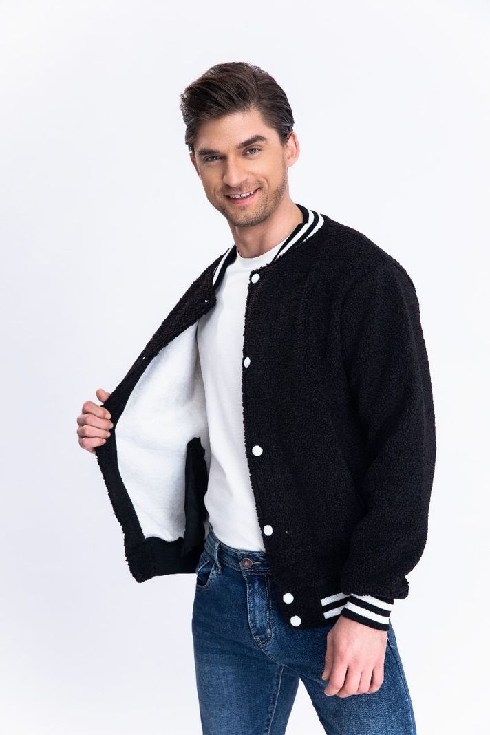 Chaqueta Universitaria Hombre Tipo Corderito Gruesa Bolsillos 7551-1