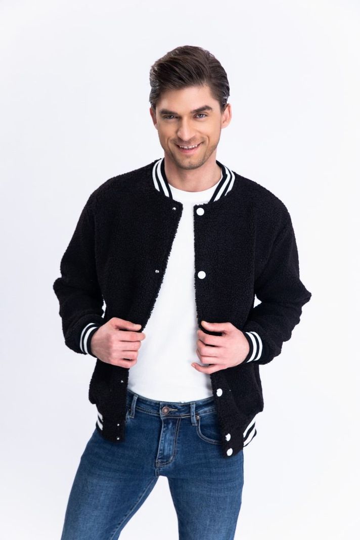 Chaqueta Universitaria Hombre Tipo Corderito Gruesa Bolsillos 7551-2