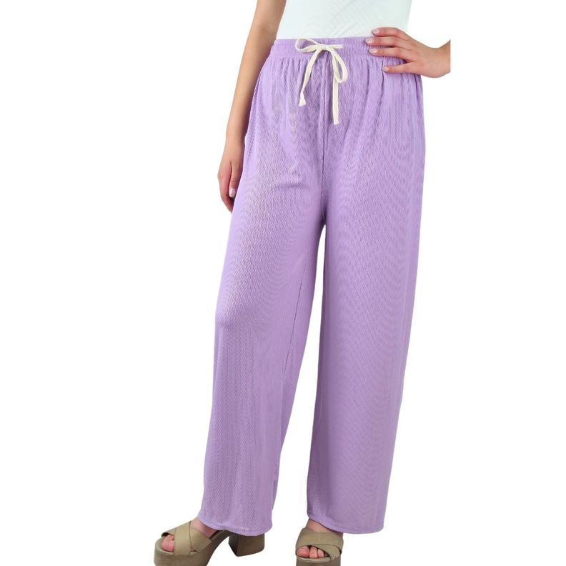 Pantalon Palazzo Acanalado Mujer Cintura Elasticada Verano Colores 369 -0