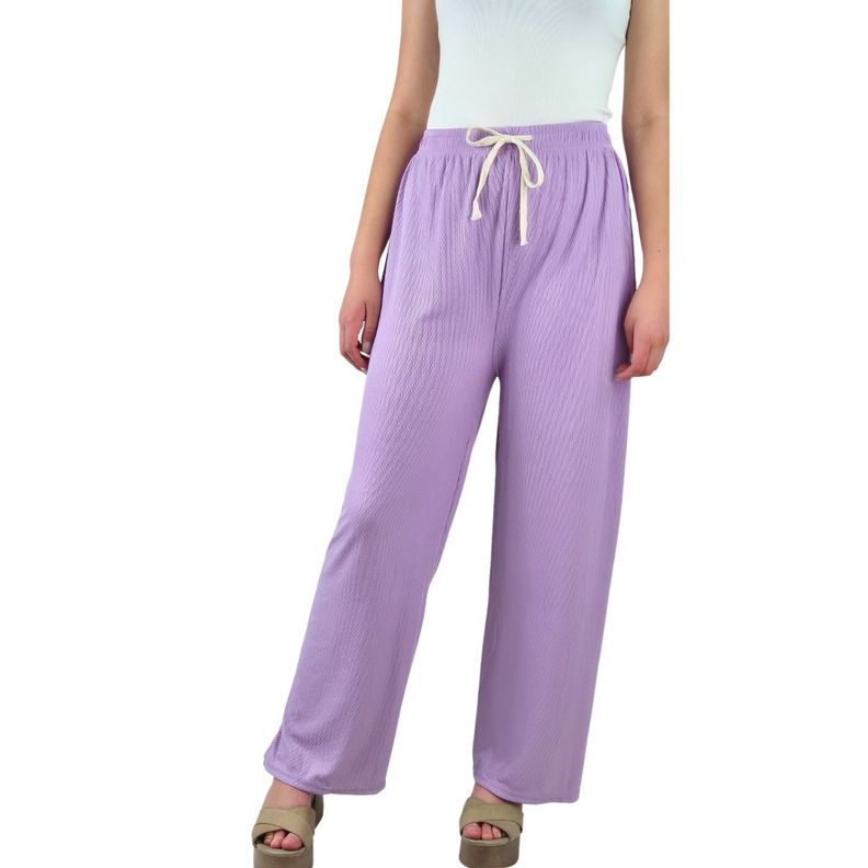 Pantalon Palazzo Acanalado Mujer Cintura Elasticada Verano Colores 369 -1