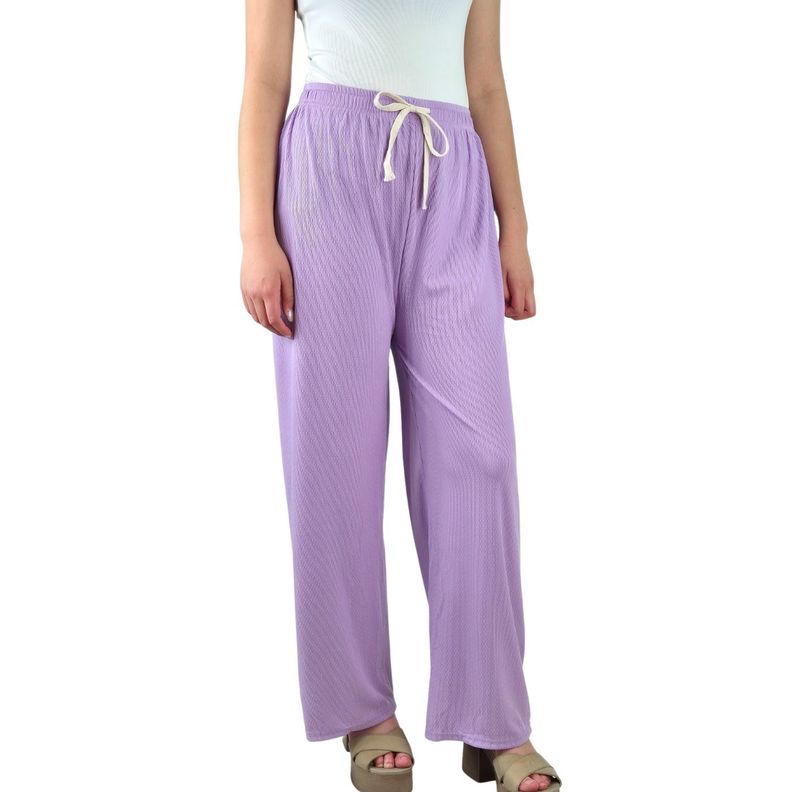 Pantalon Palazzo Acanalado Mujer Cintura Elasticada Verano Colores 369 -2