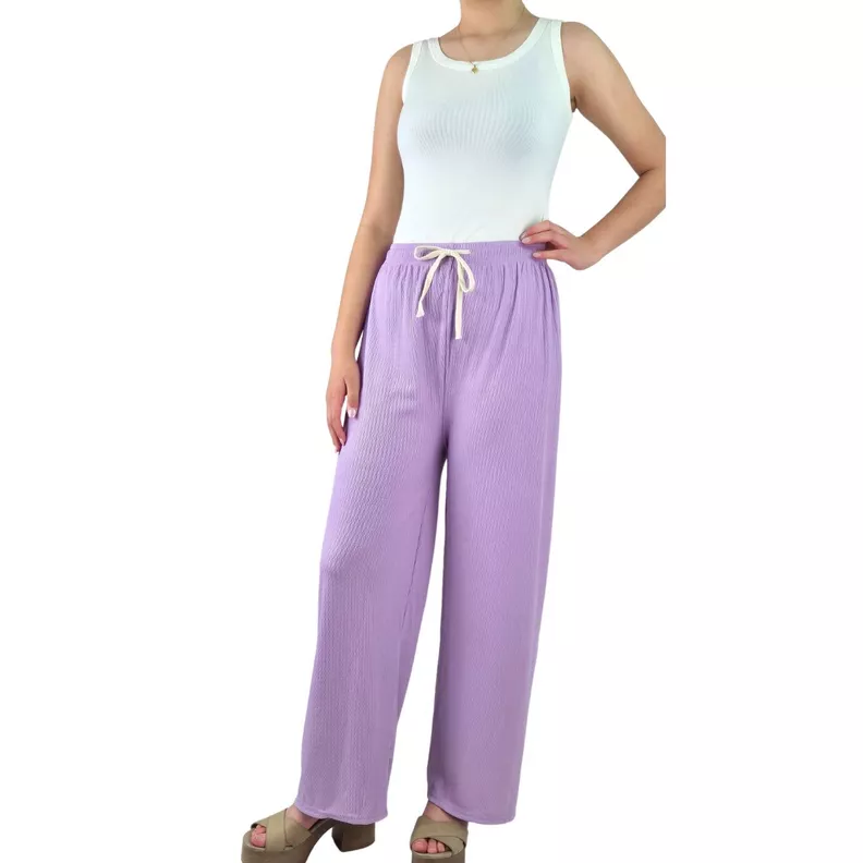Pantalon Palazzo Acanalado Mujer Cintura Elasticada Verano Colores 369 -3