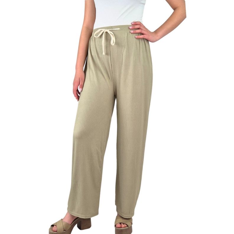 Pantalon Palazzo Acanalado Mujer Cintura Elasticada Verano Colores 369