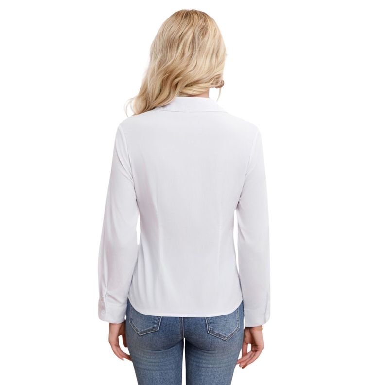 Blusa Mujer Manga Larga Elasticada Lisa Botones Formal 0056