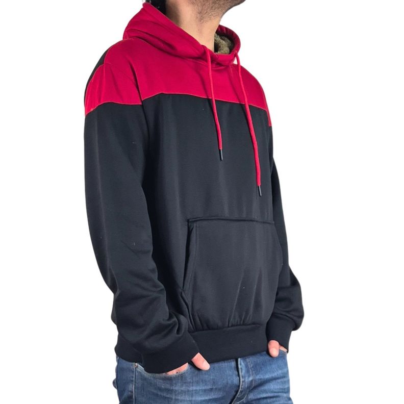 Polerón Hombre Invierno Forro Piel Con Gorro Bi-Color 7498-1
