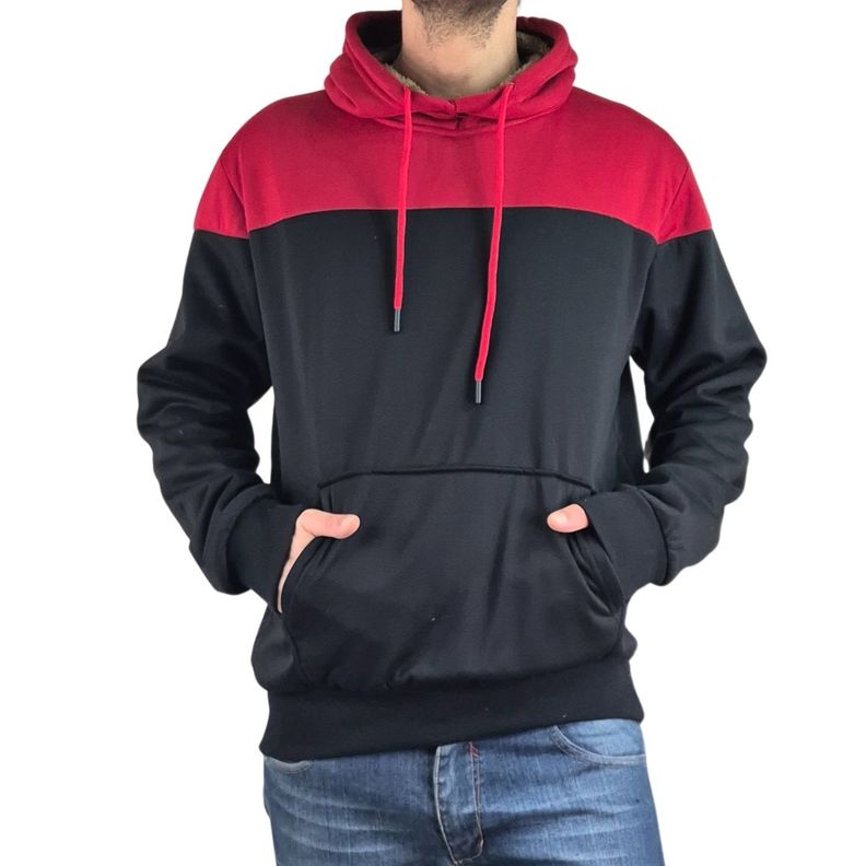 Polerón Hombre Invierno Forro Piel Con Gorro Bi-Color 7498-2