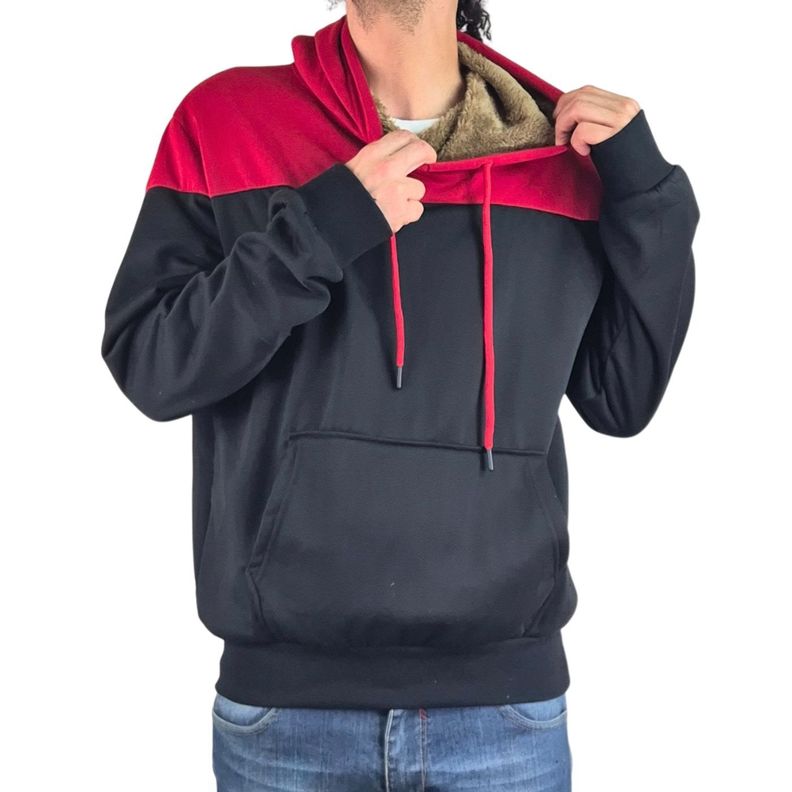 Polerón Hombre Invierno Forro Piel Con Gorro Bi-Color 7498-4