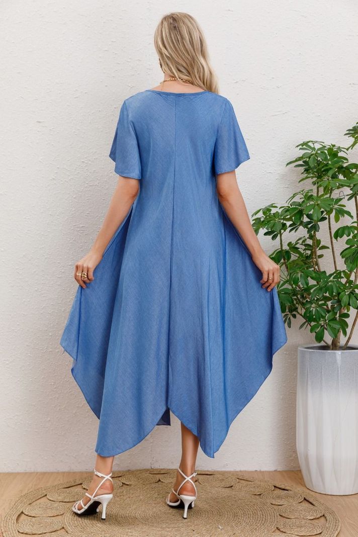 Maxi Vestido Largo Asimétrico Manga Corta Verano Premium 3320-0