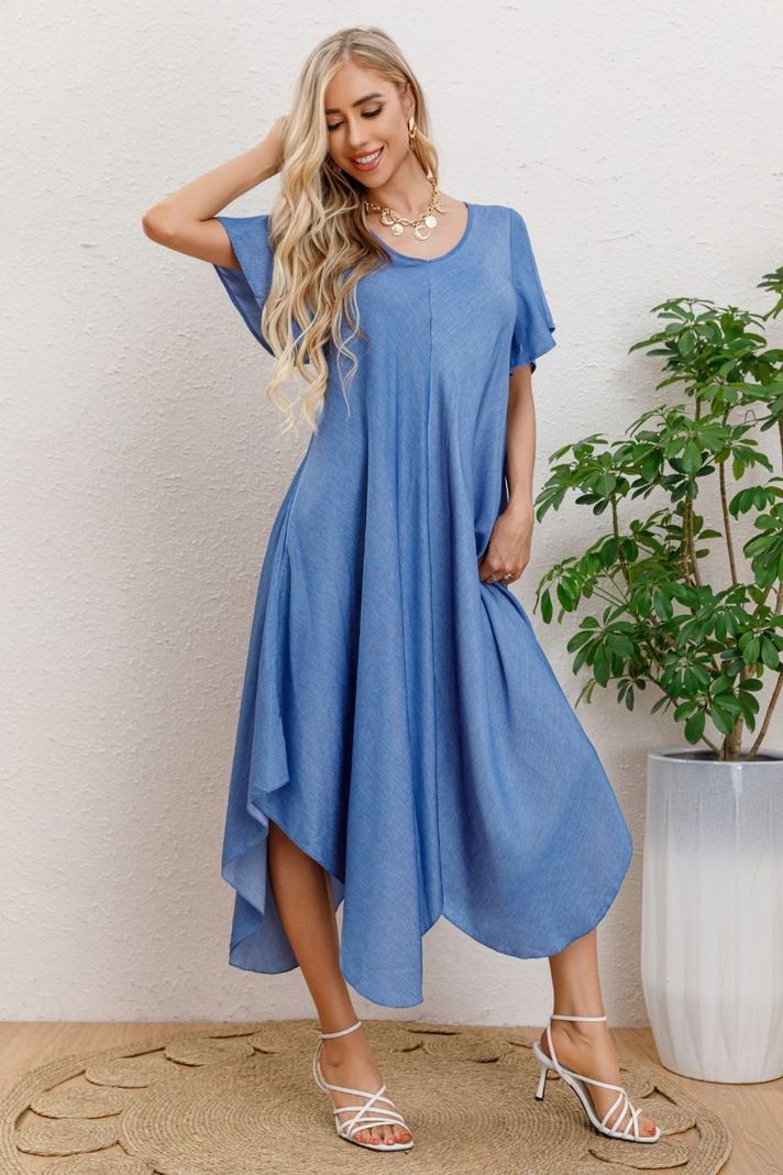 Maxi Vestido Largo Asimétrico Manga Corta Verano Premium 3320-1
