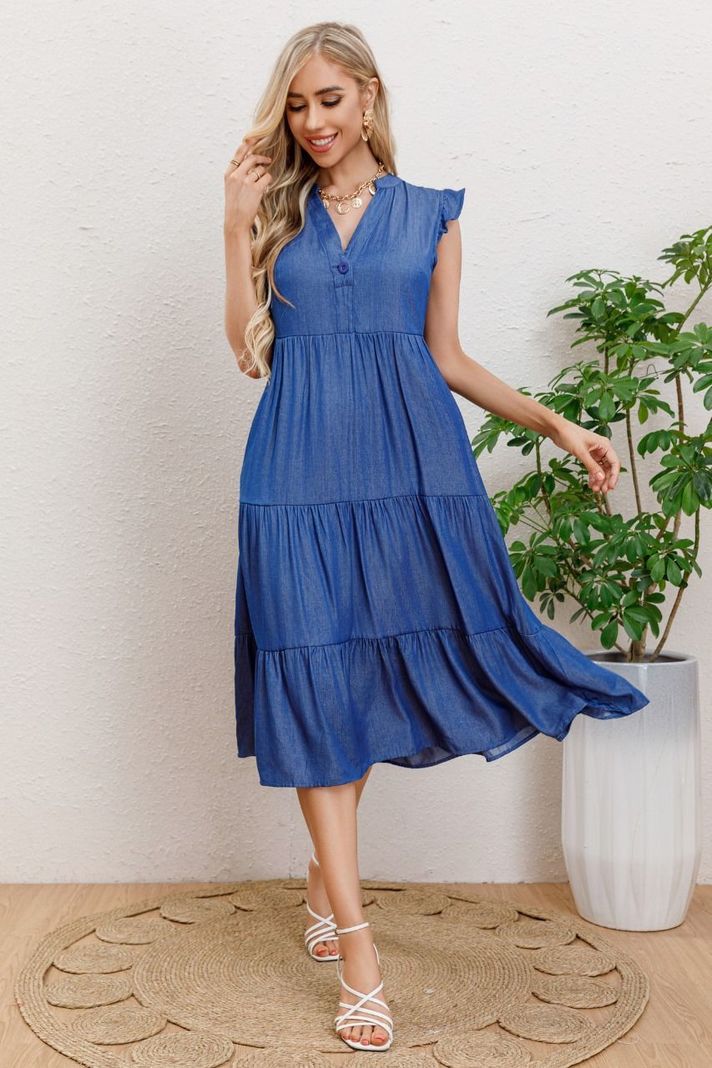 Vestido Largo Algodon Primavera Mujer Cuello Mao Manga corta 3322-1