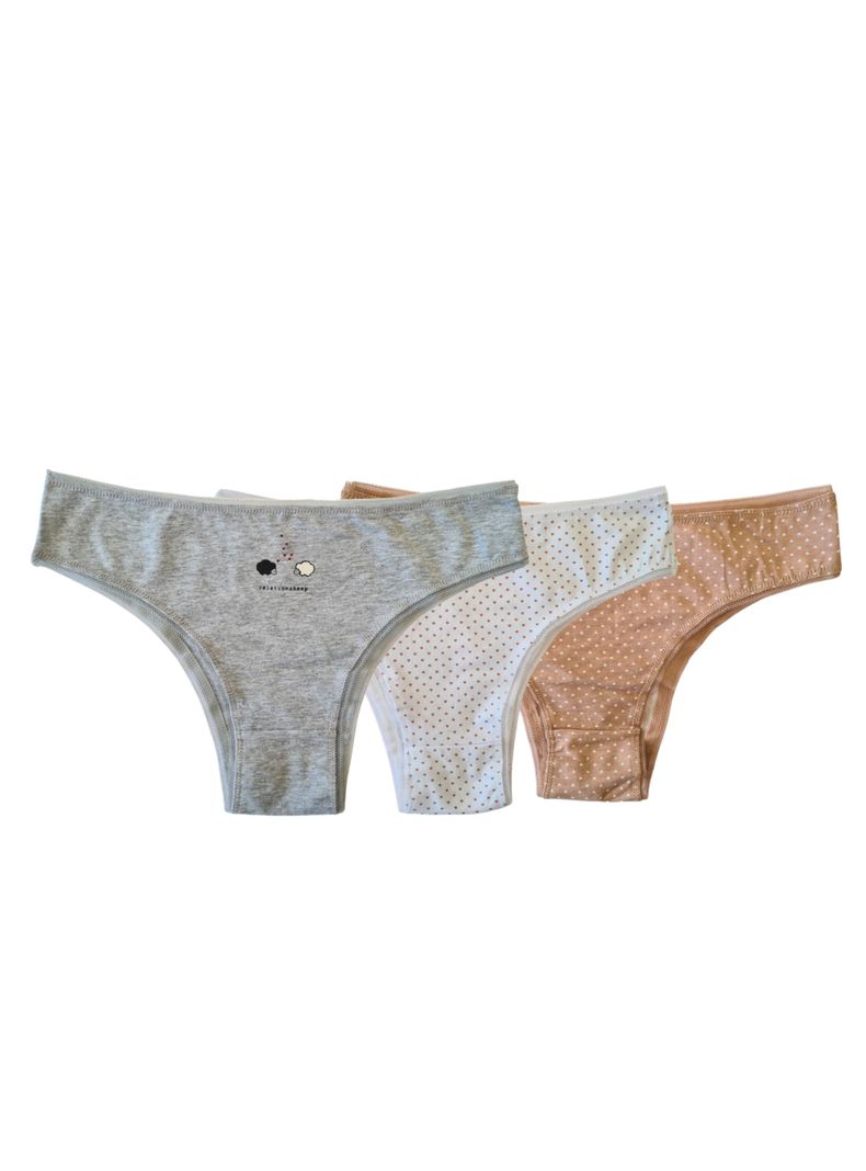 Pack 3 Calzon Algodon Tanga Bikini Puntitos Mujer Liso #5 Surtido S