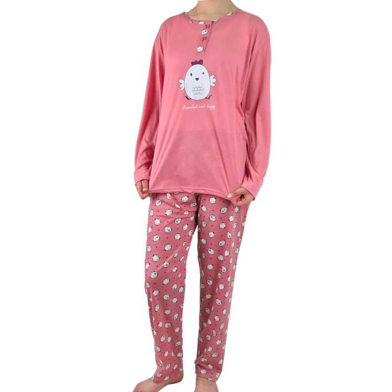 Pijama Mujer Verano Manga Larga Y Pantalon 460 Rosado M