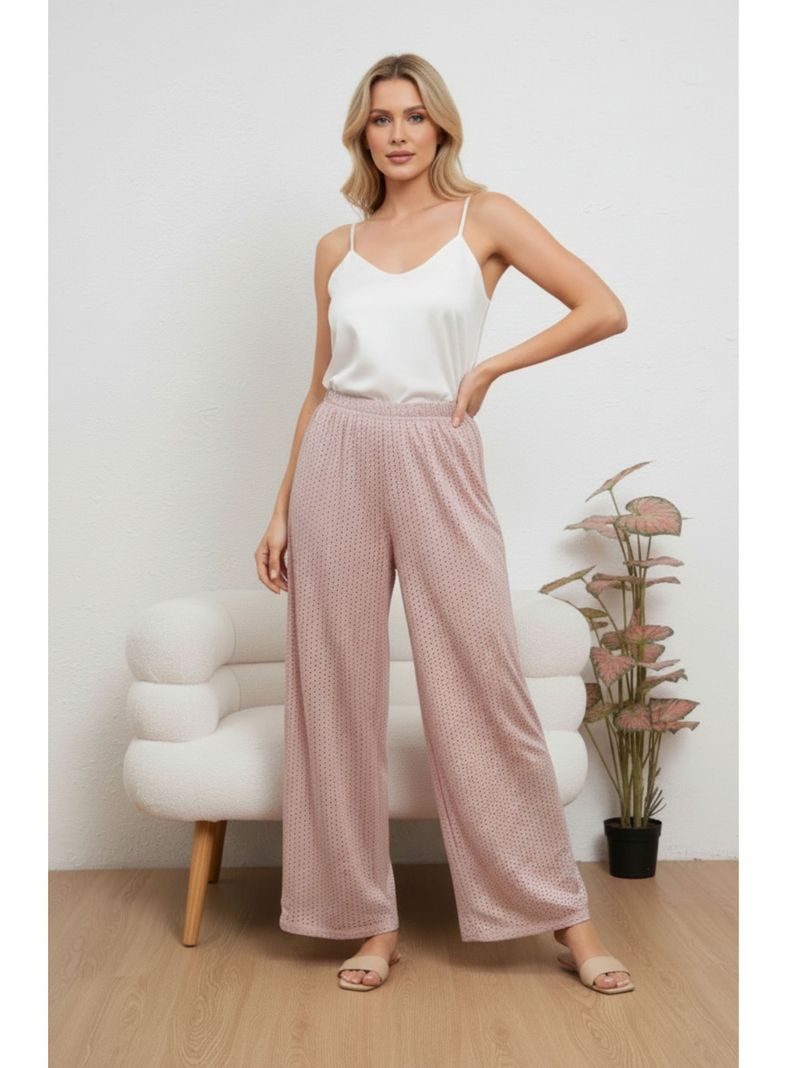 Pantalon Playero Mujer Recto Calado Tipo Broderie Verano 6621 Rosado S-M