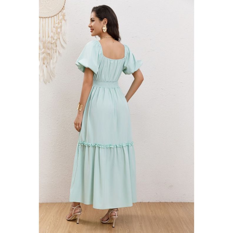 Vestido Largo Acampanado Mujer Manga Corta Cuello V 346-3