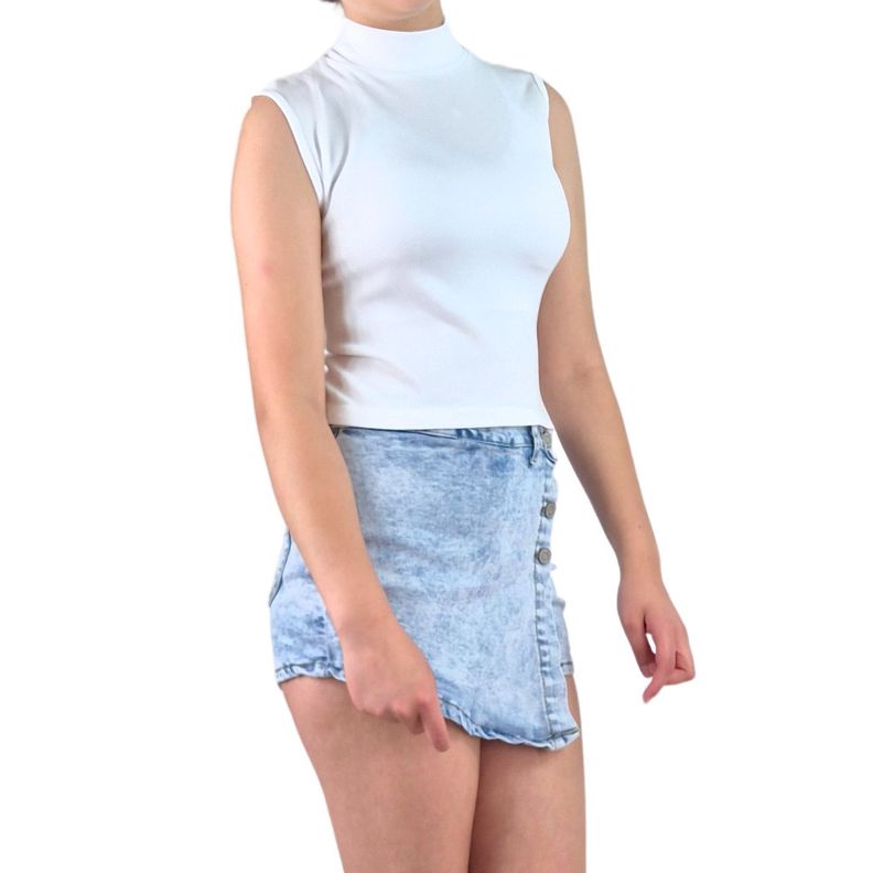 Top Acanalado Mujer Polera Sin Manga Cuello Alto Fashion 1001-1