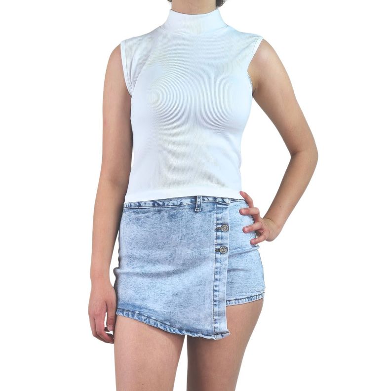 Top Acanalado Mujer Polera Sin Manga Cuello Alto Fashion 1001-2