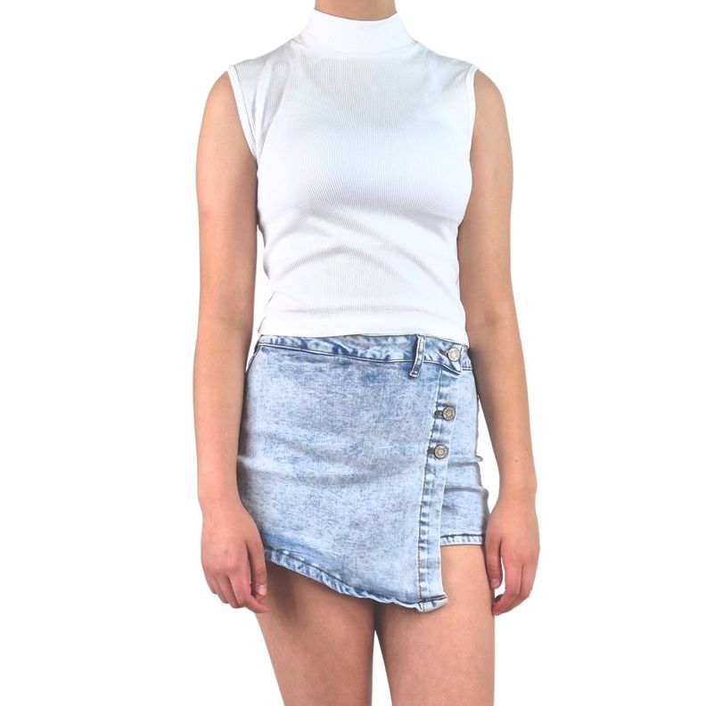Top Acanalado Mujer Polera Sin Manga Cuello Alto Fashion 1001-3