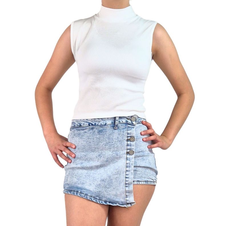 Top Acanalado Mujer Polera Sin Manga Cuello Alto Fashion 1001-4