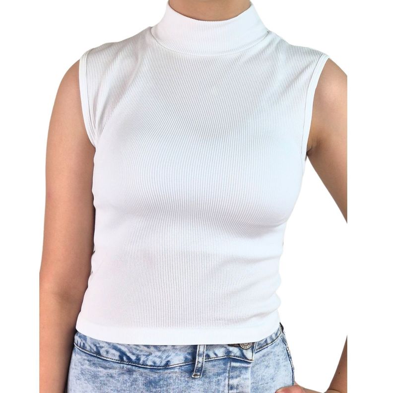 Top Acanalado Mujer Polera Sin Manga Cuello Alto Fashion 1001-5