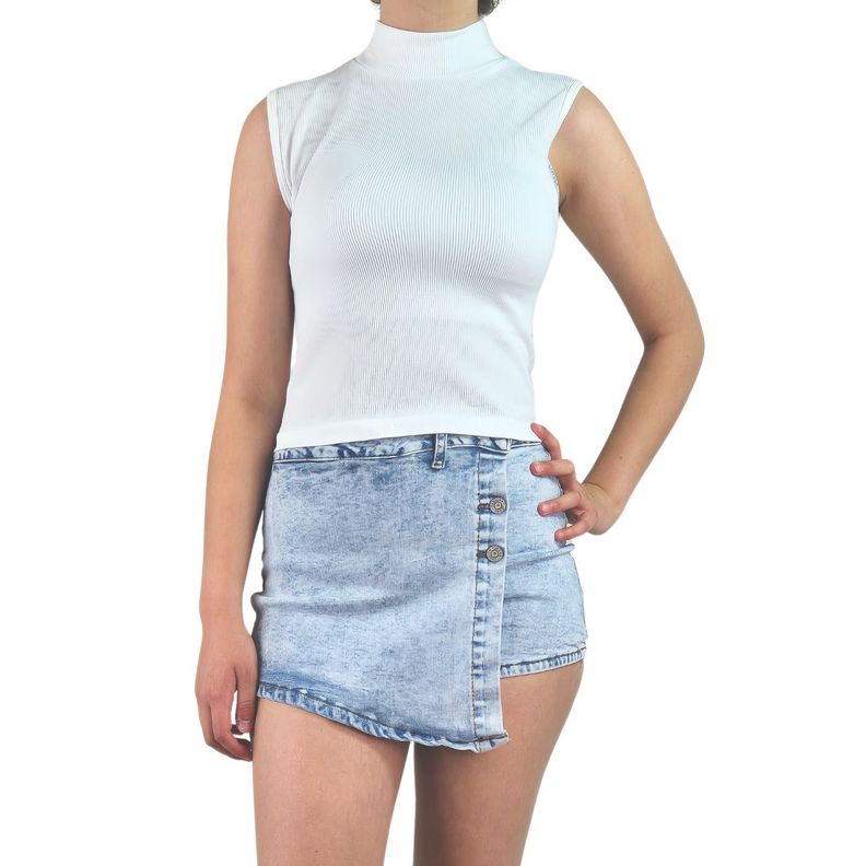 Top Acanalado Mujer Polera Sin Manga Cuello Alto Fashion 1001-6