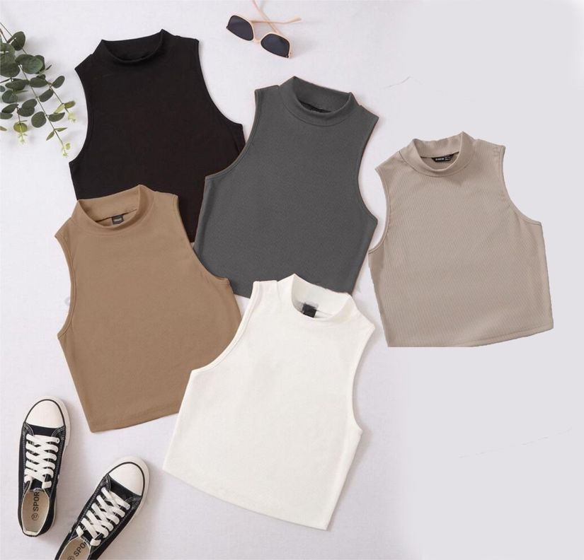 Top Acanalado Mujer Polera Sin Manga Cuello Alto Fashion 1001-7