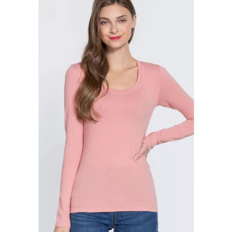 Camiseta Mujer Elasticada Manga Larga Bambu 2123 Rosado L-XL