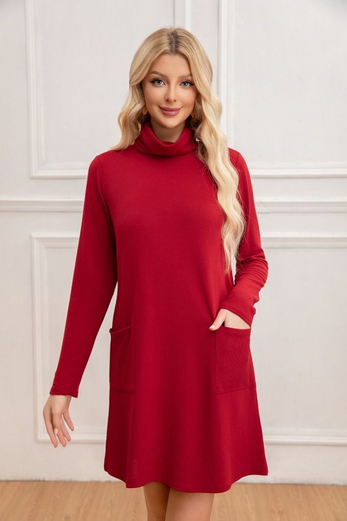Sweater Mini Vestido Corto Tejido Mujer Cuello Alto Doble 2001-1