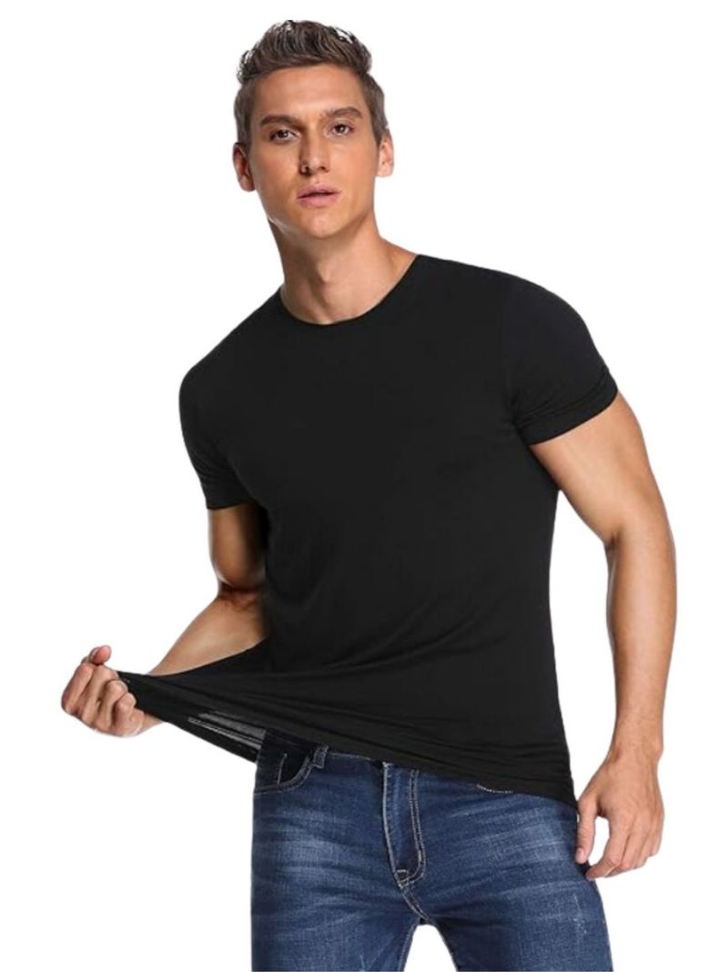 Camiseta Hombre Manga Corta Cuello Polo Fibra Bambu 494 Negro XL-XXL
