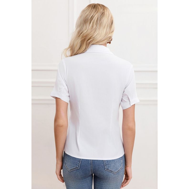 Blusa Mujer Manga Corta Elasticada Lisa Botones Formal 057-1