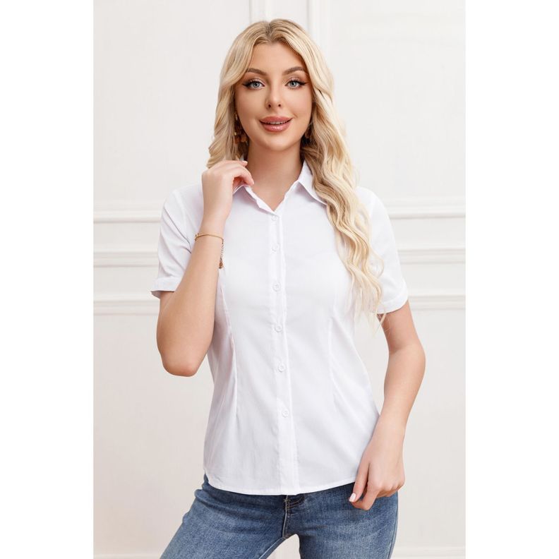 Blusa Mujer Manga Corta Elasticada Lisa Botones Formal 057-2