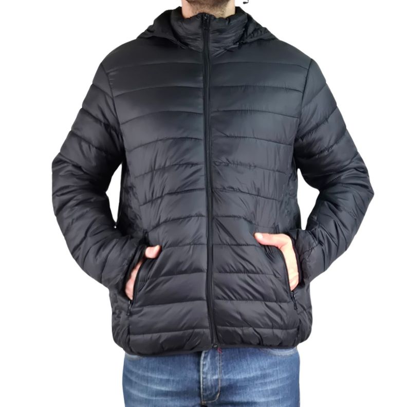 Parka Chaqueta Hombre Frisada Gorro Cierre Negro 919-0