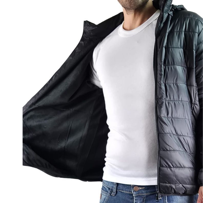 Parka Chaqueta Hombre Frisada Gorro Cierre Negro 919-3