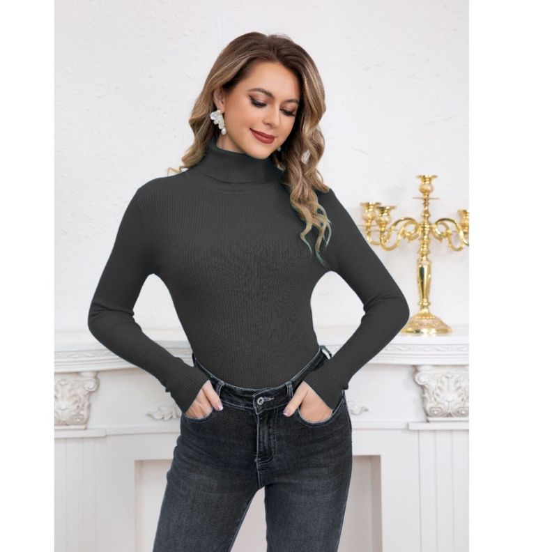 Sweater Mini Vestido Tejido Mujer Cuello Alto Doble Beatle 6011-3