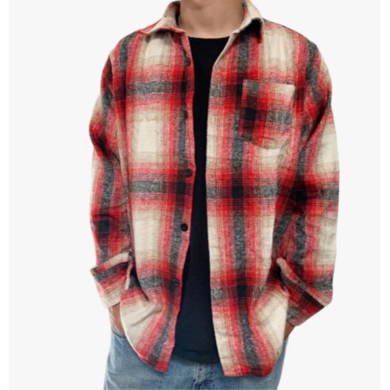 Camisa Algodon  Leñadora Jaspeada A Cuadros Hombre Invierno 0035-0