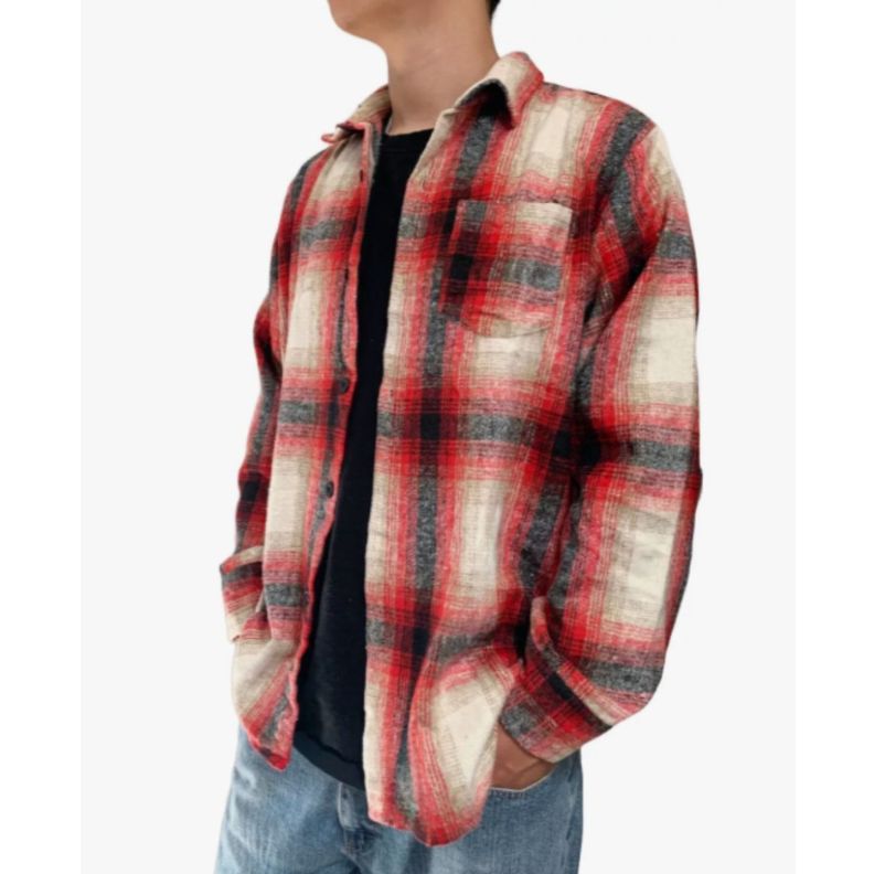 Camisa Algodon  Leñadora Jaspeada A Cuadros Hombre Invierno 0035-1