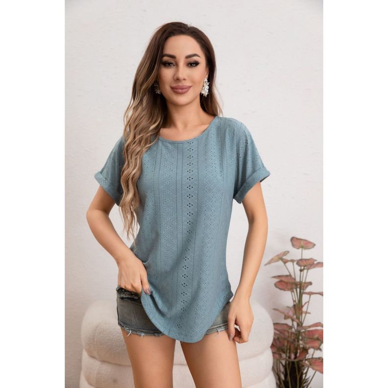 Blusa Polera Mujer Manga Corta Tipo Encaje Tendencia Premium 5001-1