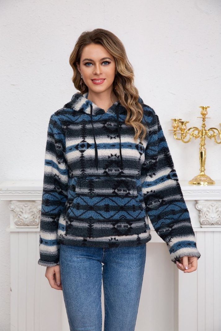 Polerón Peludo Étnico Otoño Invierno Chaqueta Cierre Mujer 6079-1