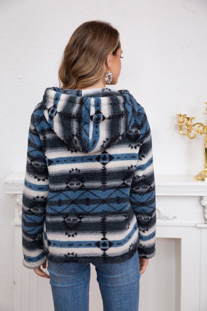 Polerón Peludo Étnico Otoño Invierno Chaqueta Cierre Mujer 6079-3